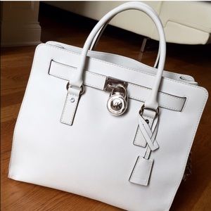 Michael Kors White Large Hamilton Leather Bag